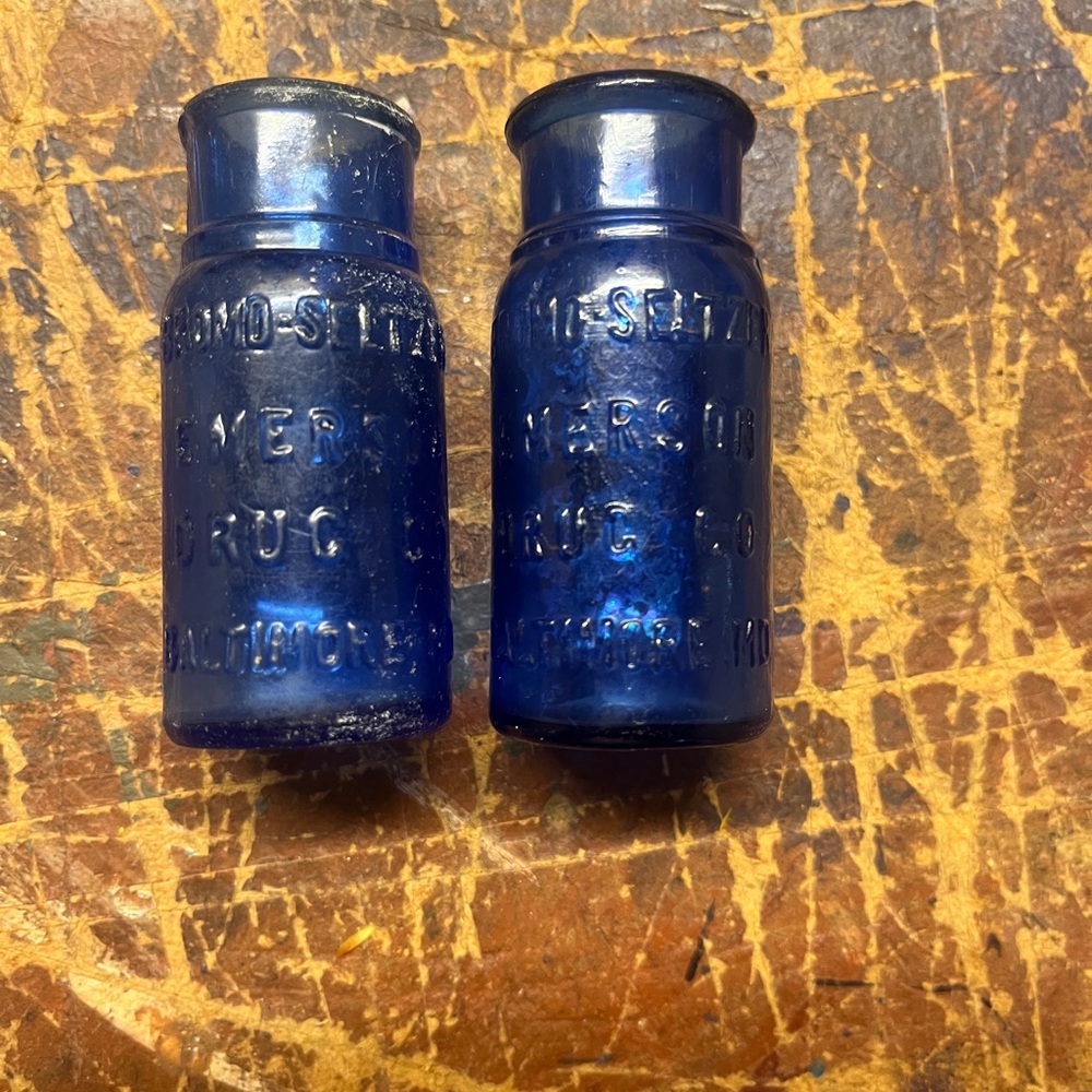 Rare Cobalt Blue Bromo-Seltzer Bottles - Set of 2